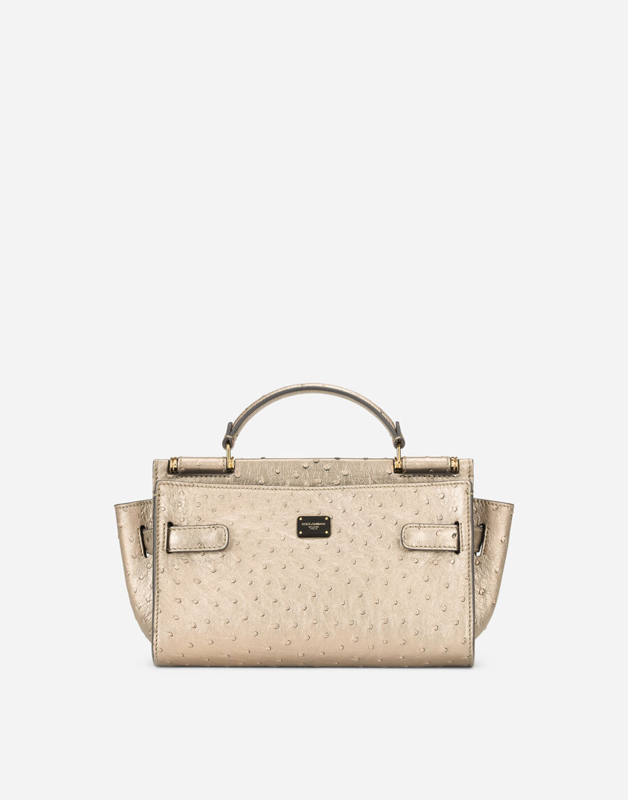 Small metallic ostrich leather Sicily 62 Soft bag