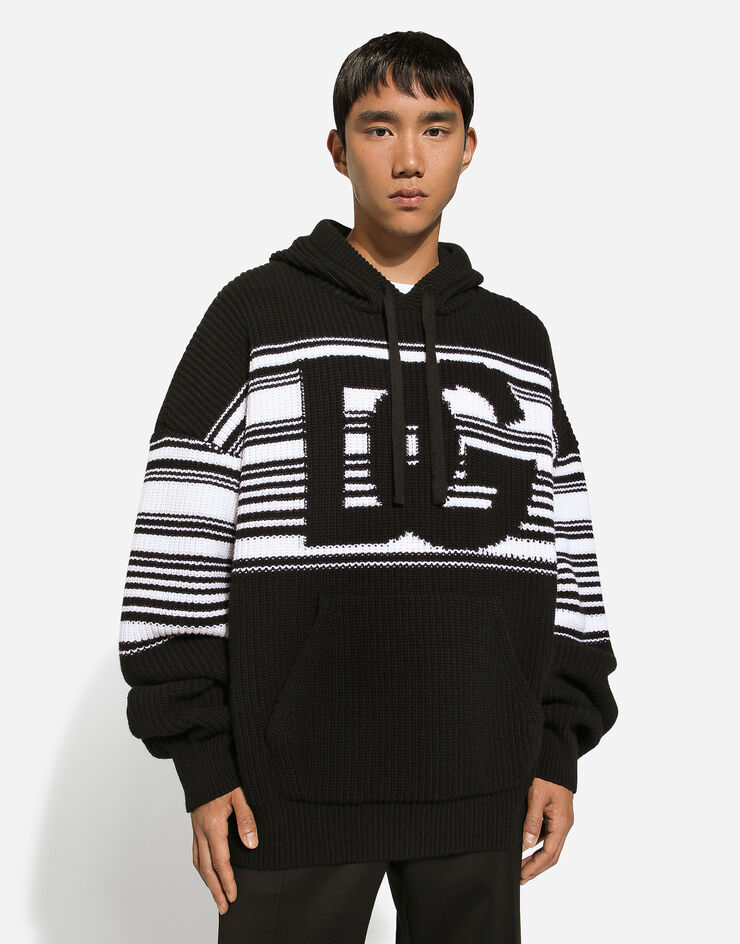 Dolce & Gabbana Sweat-shirt à capuche et logo DG en intarsia Noir GXX36TJCVS6