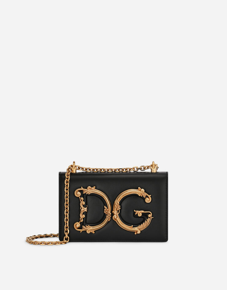 Dolce & Gabbana حقيبة كتف من جلد النابا بشعار DG للبنات أسود BB6498AZ801