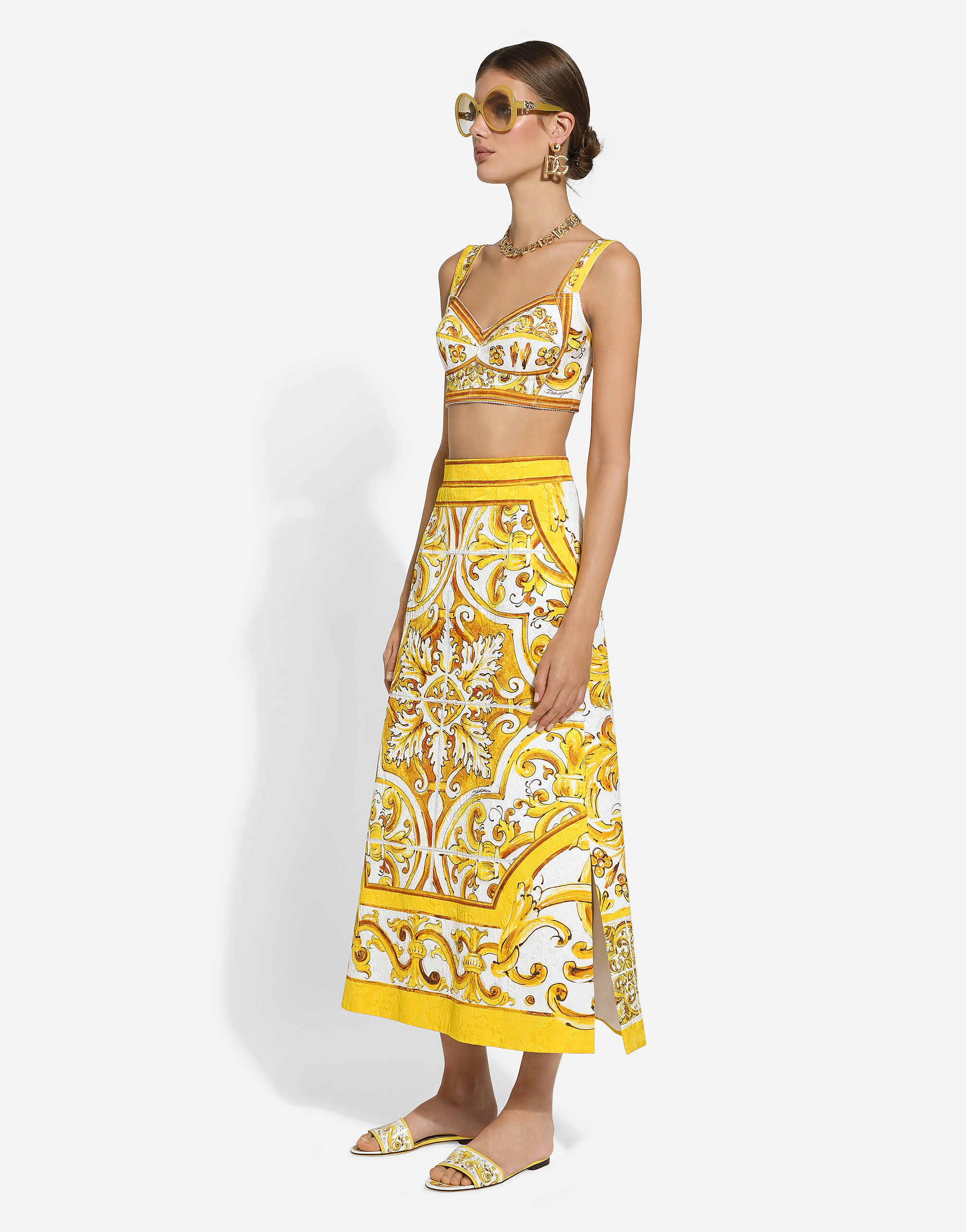 安い割引 Majolica-print brocade calf-length skirt in Print for Women スカート