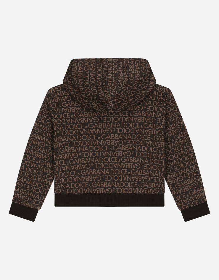 DolceGabbanaSpa Zip-up hoodie with all-over logo print Brown L4JWFNHS7MN
