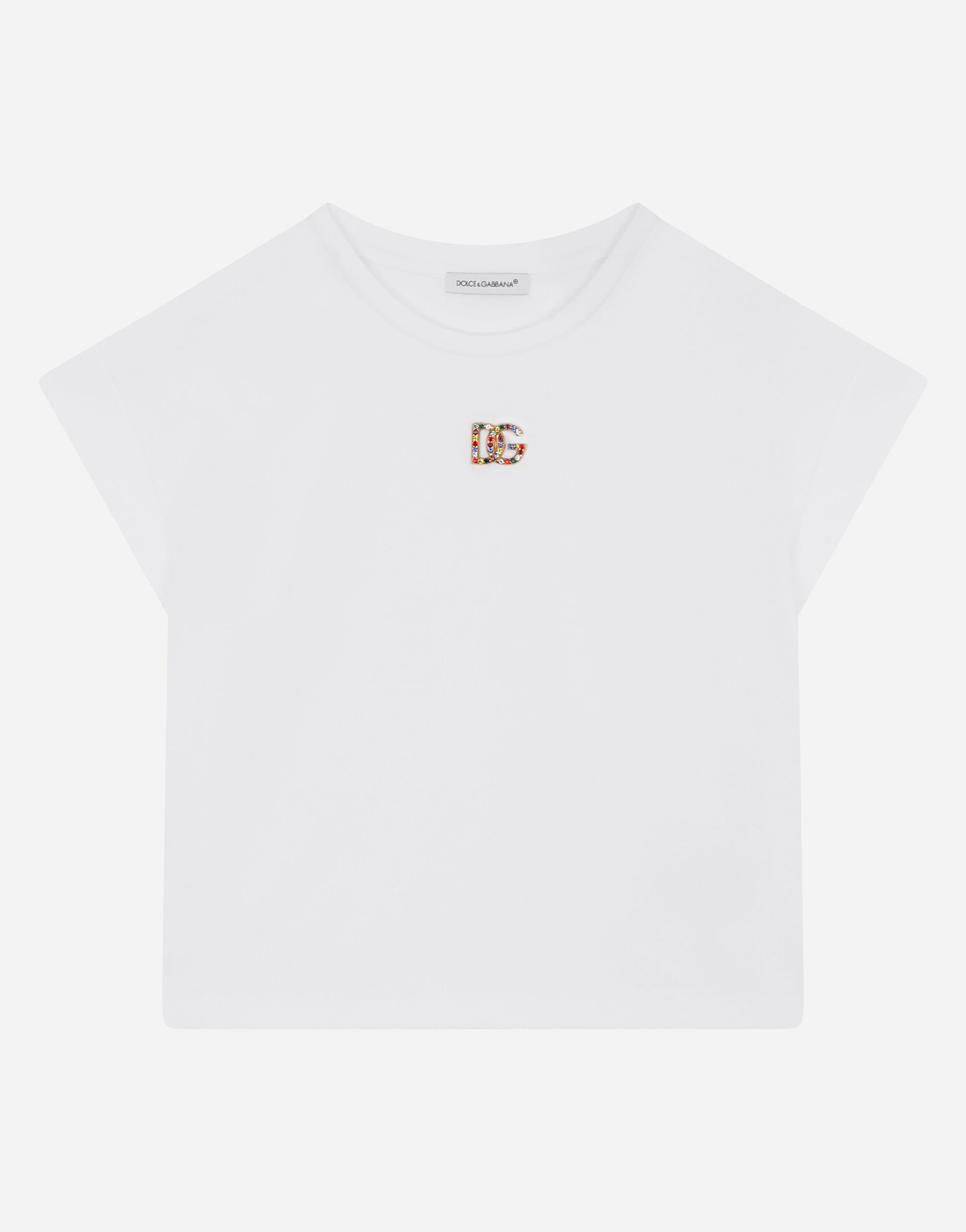 Dolce & Gabbana Interlock T-shirt with rhinestone-detailed DG logo White L4JT7TG7OLK