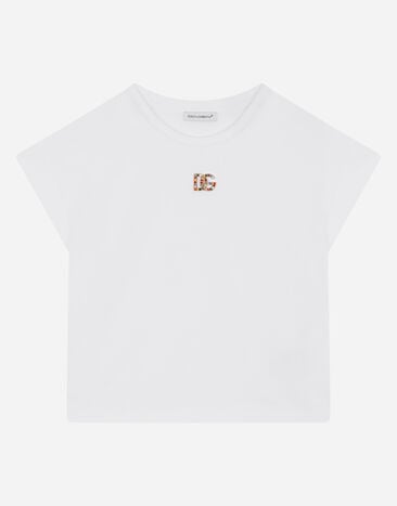 Dolce & Gabbana Interlock T-shirt with rhinestone-detailed DG logo White L5JTAZG7B6N