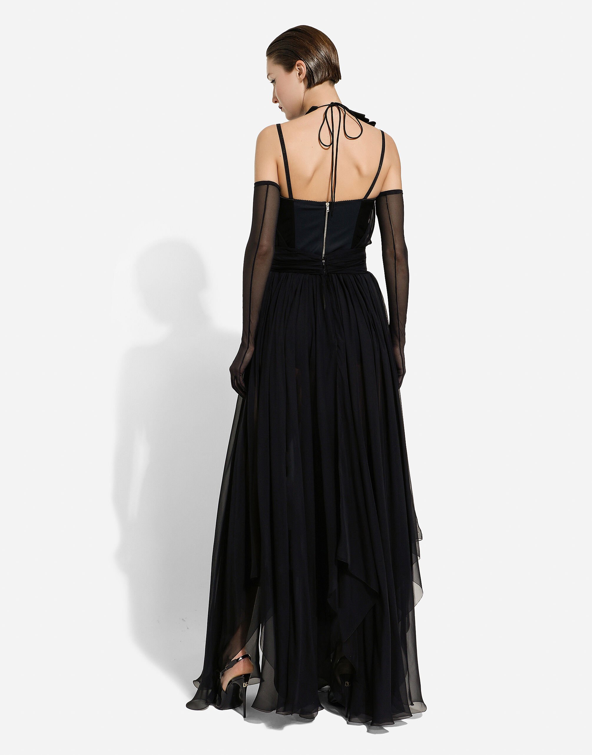 Flower applique chiffon gown sale