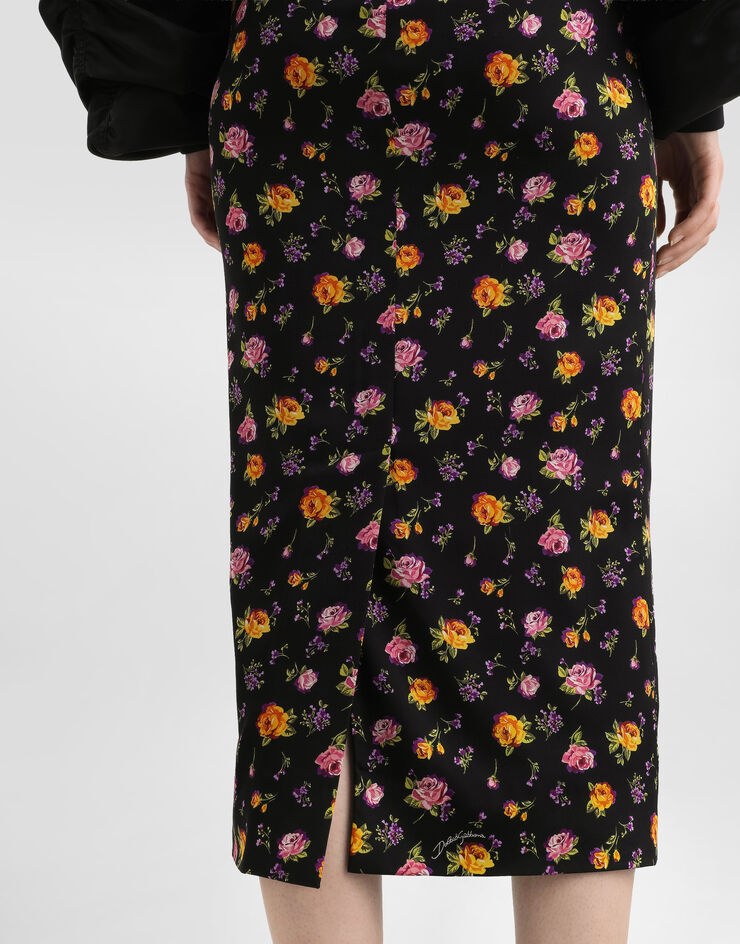 Dolce & Gabbana Small rose bouquets-print straight charmeuse skirt Multicolor F4DCBTFSA8D
