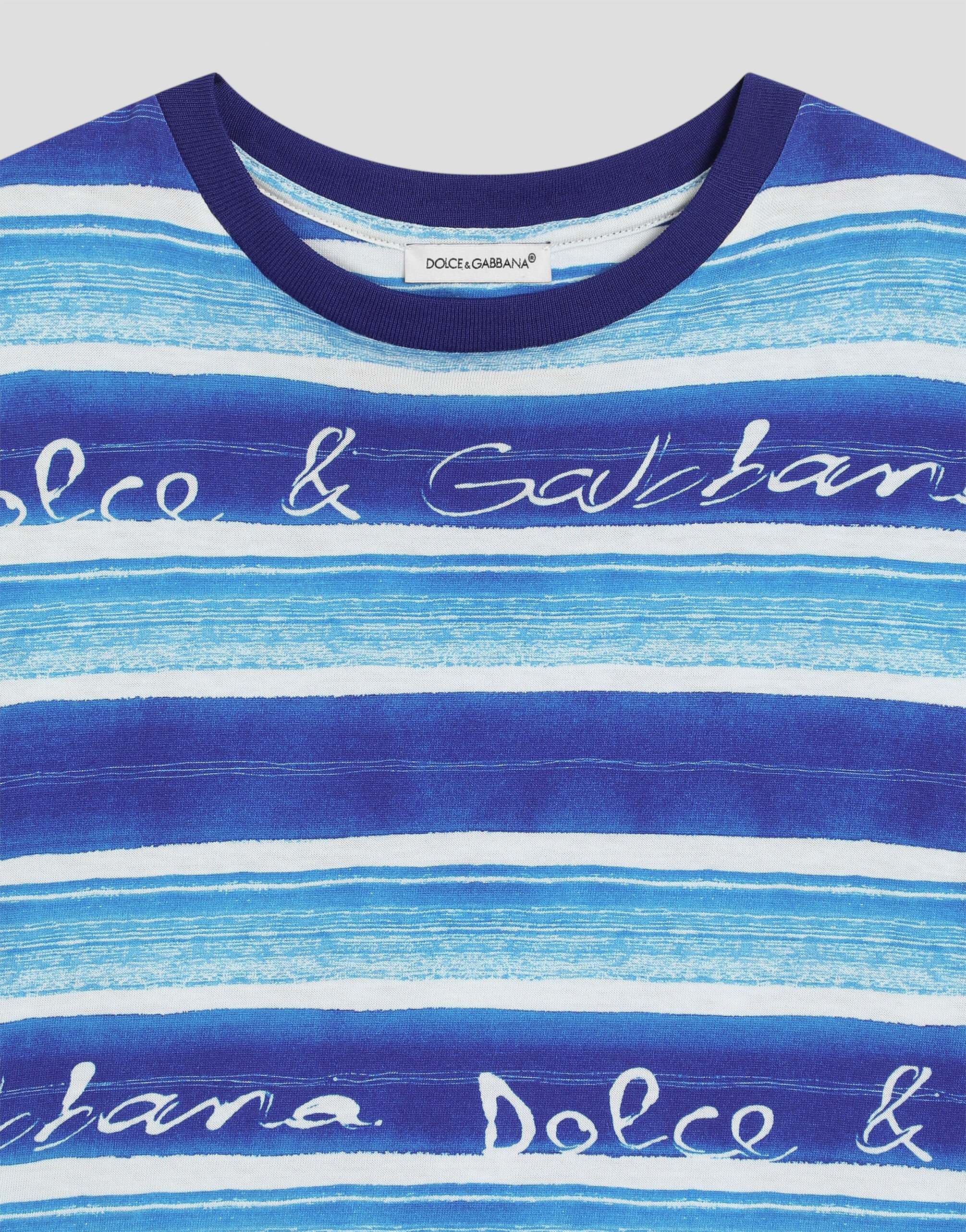 Tシャツ・カットソー DOLCE & GABBANA COTTON JERSEY STRIPE PATTERN T-SHIRT Jersey T-shirt with striped print in Blue for Boys