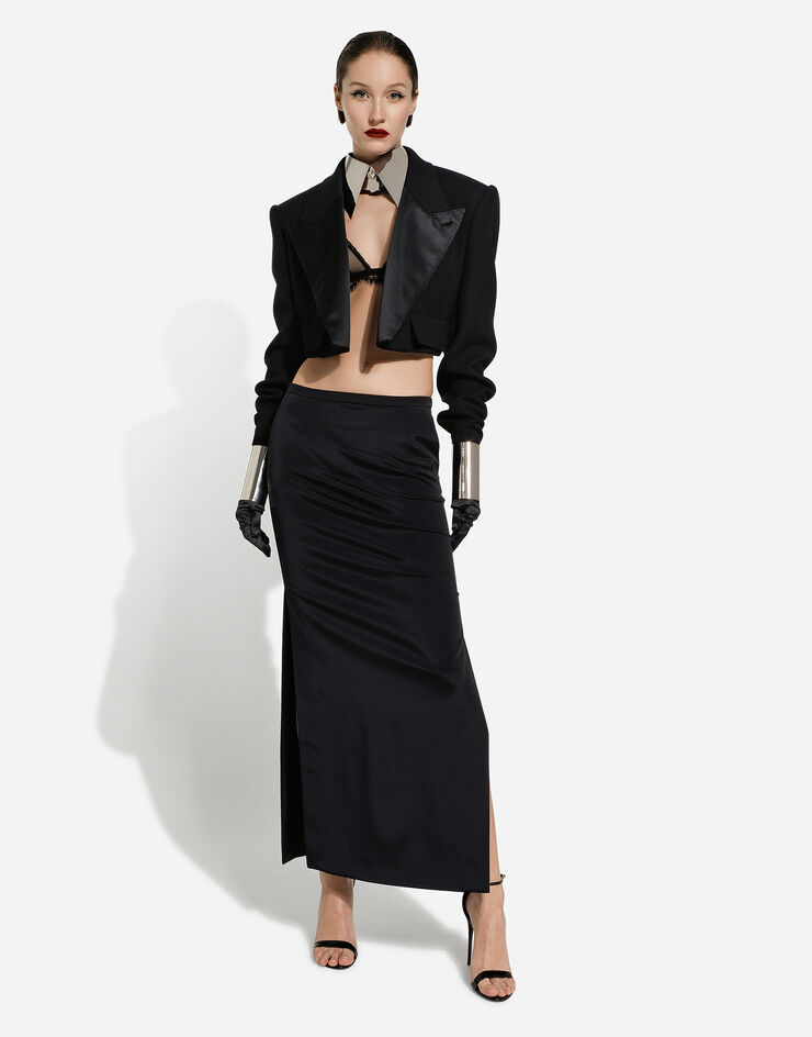 Dolce&Gabbana Cady calf-length skirt with slits Black F4CLXTFURLE