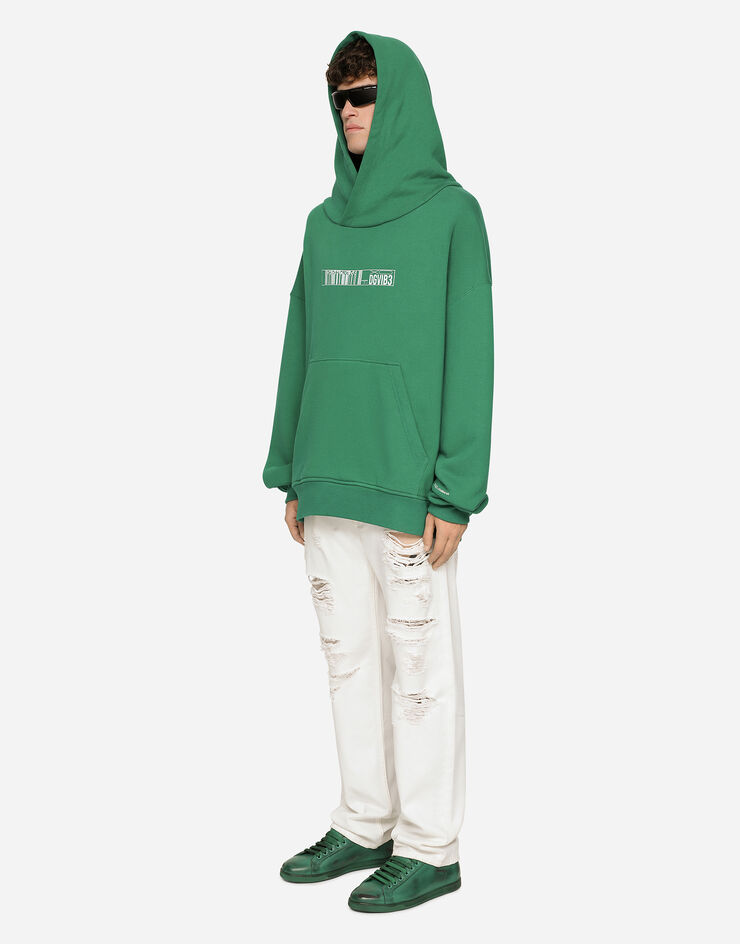 Dolce & Gabbana Jersey hoodie with DGVIB3 print Green G9AKPTG7K3E