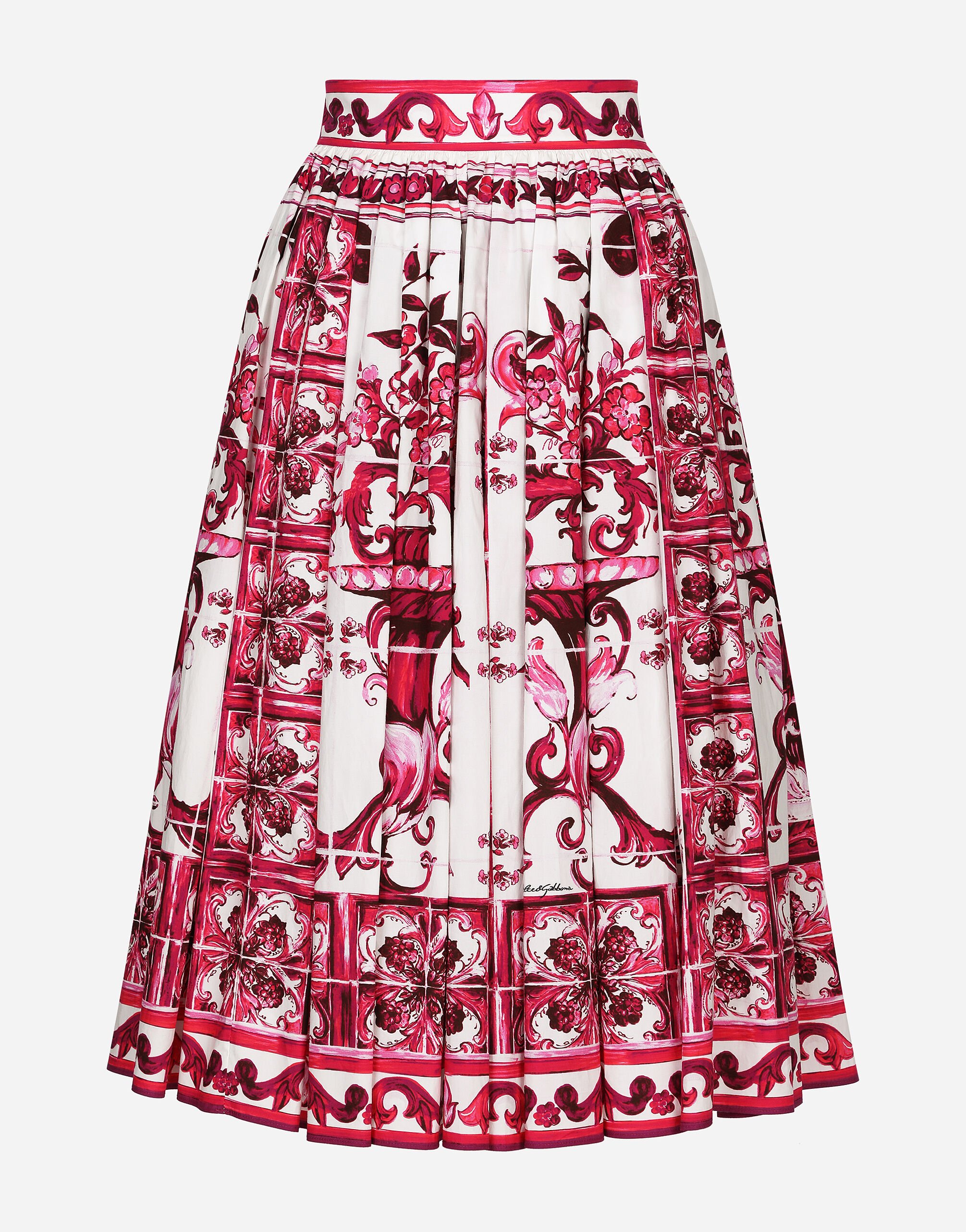 Dolce & Gabbana Poplin midi skirt with Majolica print White BB7287AW576