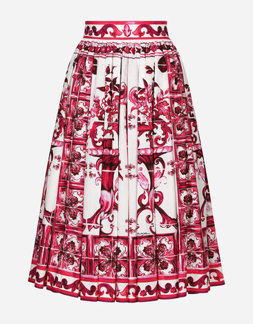 Dolce & Gabbana Poplin midi skirt with Majolica print Multicolor F4CEHTHH5A6
