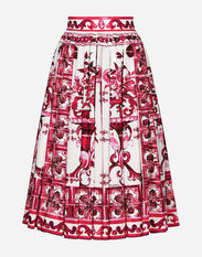 Dolce & Gabbana Poplin midi skirt with Majolica print Black F4CB0TFUTBI