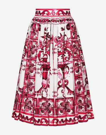 Dolce & Gabbana Poplin midi skirt with Majolica print Multicolor F755RTHH5BA