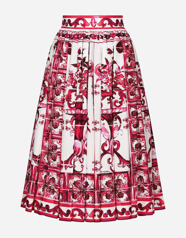 Dolce&Gabbana Poplin midi skirt with Majolica print Multicolor F4CEHTHH5A6