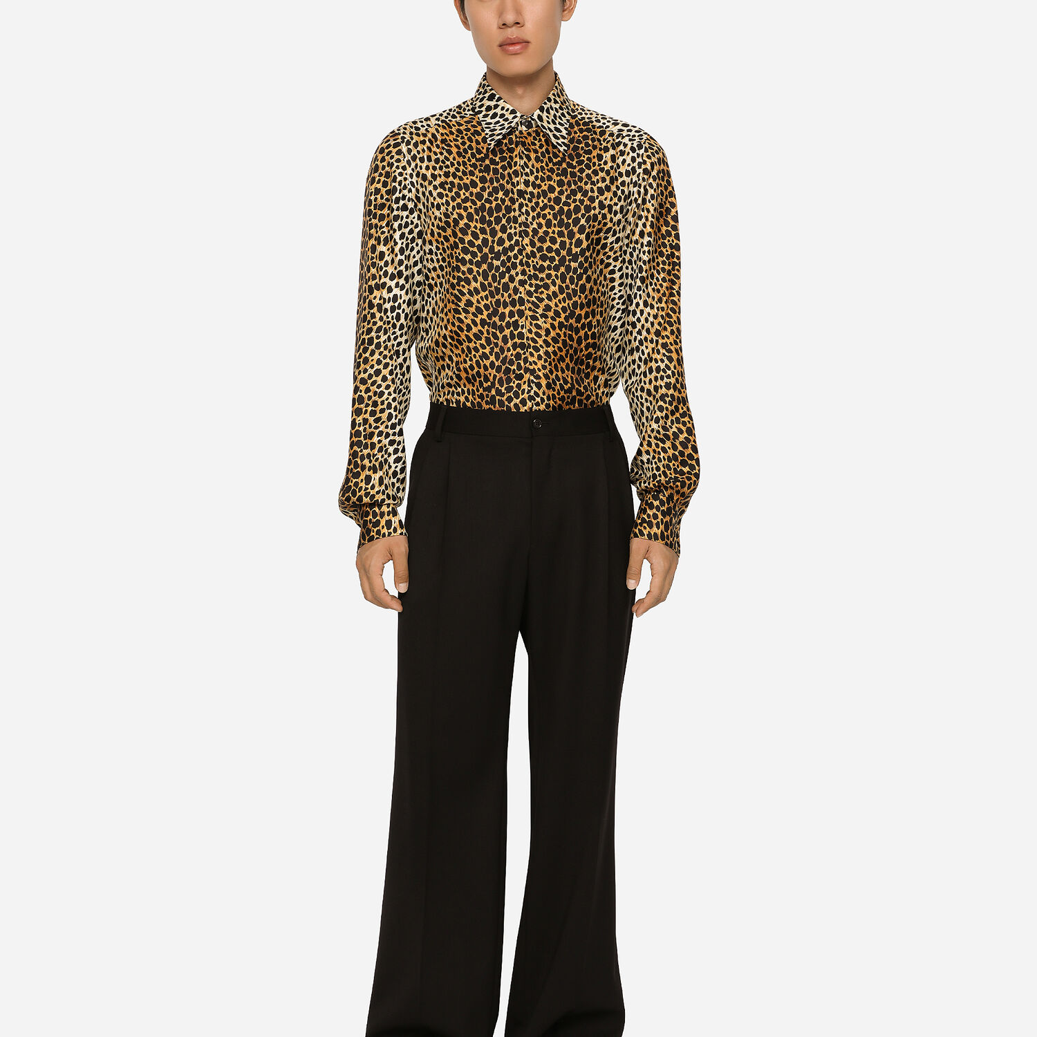 Silk twill Martini-fit shirt with in US Dolce&Gabbana® print | Multicolor for ocelot