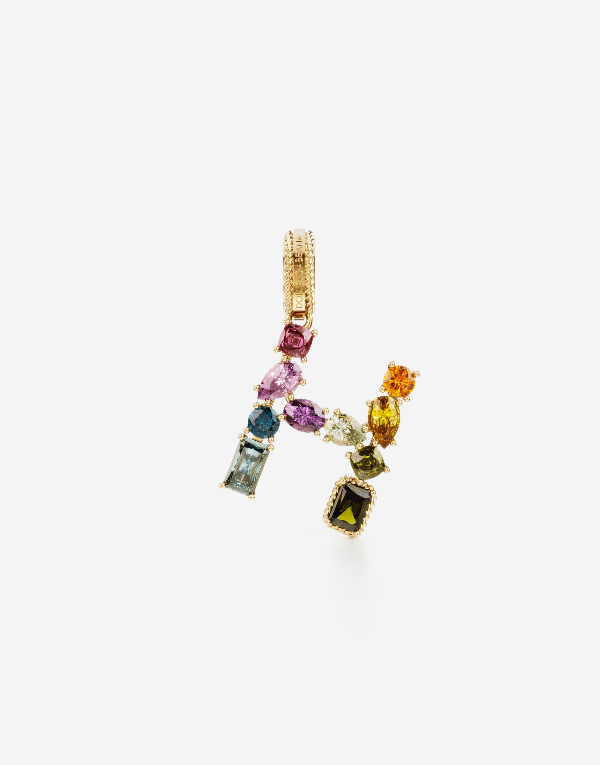Dolce & Gabbana Подвеска в форме буквы H Rainbow alphabet из желтого золота 18 карат с разноцветными камнями ЗОЛОТОЙ WANR2GWMIXA