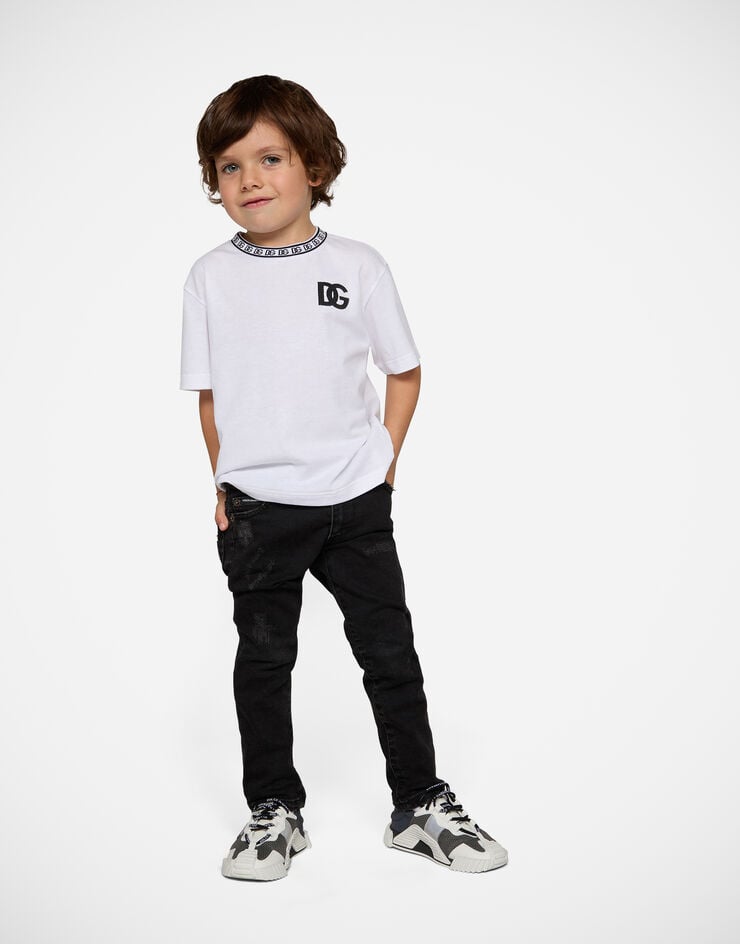 Dolce & Gabbana Camiseta de punto con logotipo DG bordado Blanco L4JTEYG7IK1
