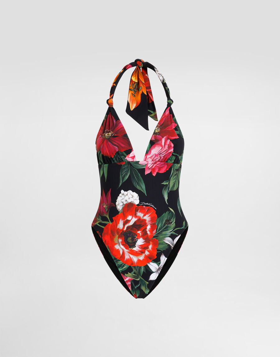 Flower-print one-piece swimsuit