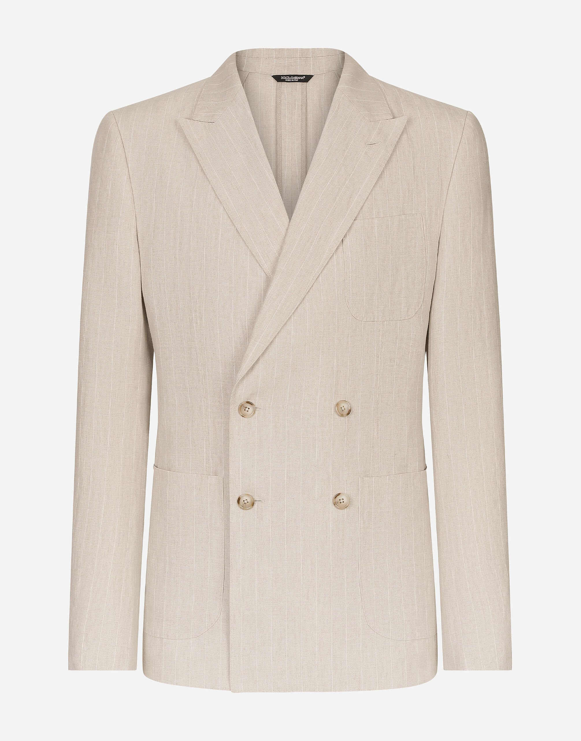 Dolce & Gabbana Double-breasted Portofino-fit jacket in pinstripe linen Beige G2SV7THLMGE