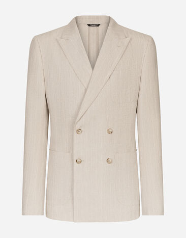 Dolce & Gabbana Double-breasted Portofino-fit jacket in pinstripe linen Beige G2SV7THLMGE