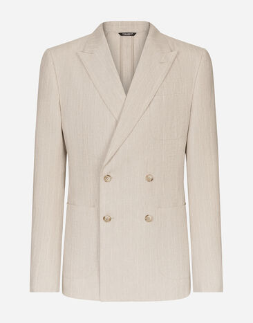 Dolce & Gabbana Chaqueta Portofino de botonadura doble de lino con rayas diplomáticas Multicolor G2NZ2TFR4BP