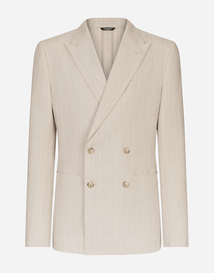 Dolce & Gabbana Chaqueta Portofino de botonadura doble de lino con rayas diplomáticas Multicolor G2NZ2TFR4BP