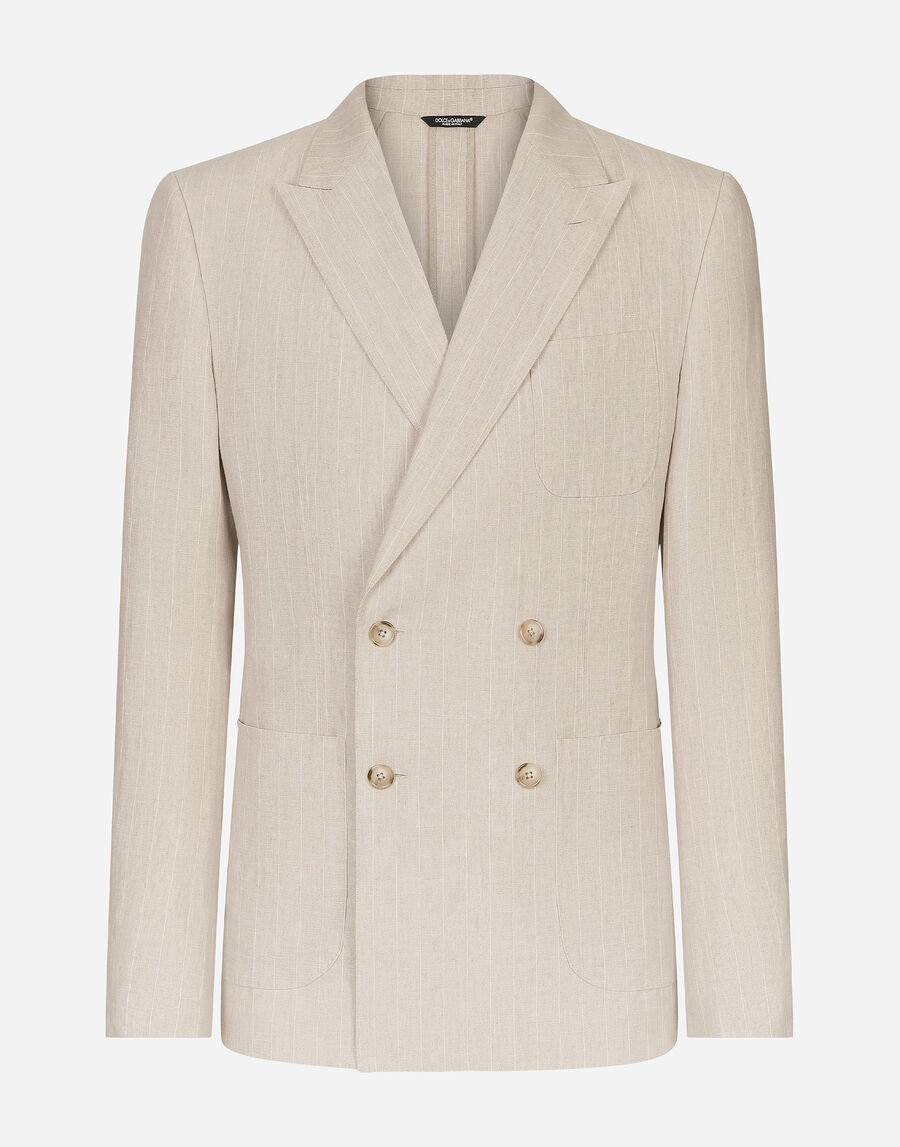 Double-breasted Portofino-fit jacket in pinstripe linen