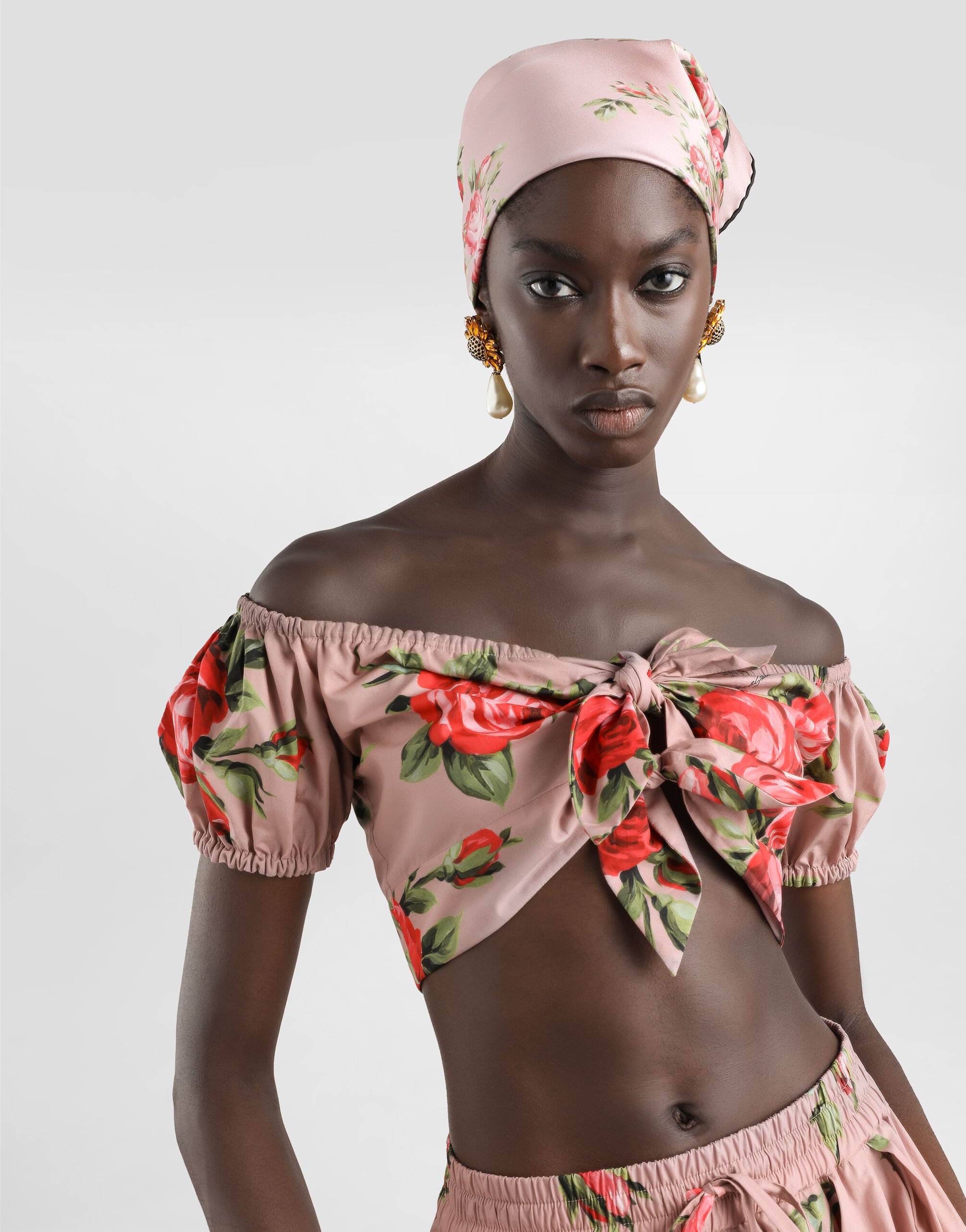 Rose bouquet-print cotton top in Multicolor for Women