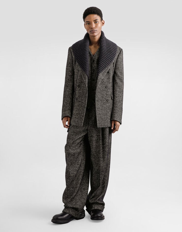 Dolce & Gabbana Zweireihige Jacke aus Wolle mit Fischgrätmuster Multicolor G2VT6TFCBAJ