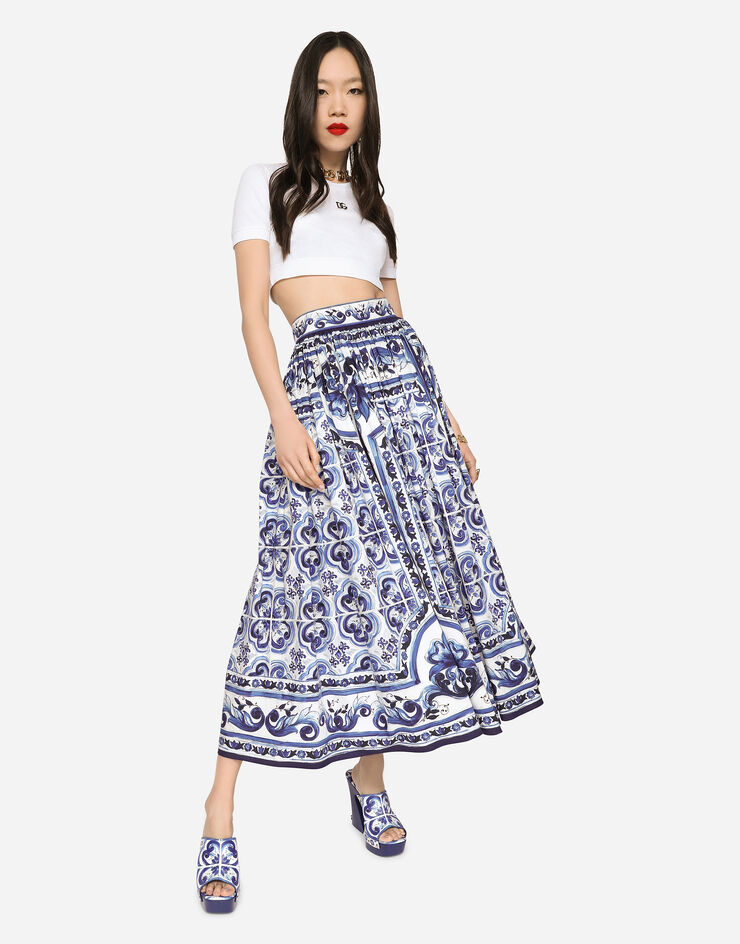 Dolce & Gabbana Majolica-print poplin calf-length skirt Multicolor F4CEITHH5A7