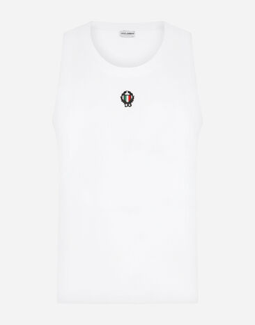 Dolce & Gabbana Tanktop bi-elastische Baumwolle mit Patch Weiss M8C10JFUECG