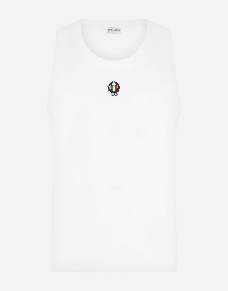 Dolce & Gabbana Two-way stretch cotton singlet with patch белый M8C10JFUECG