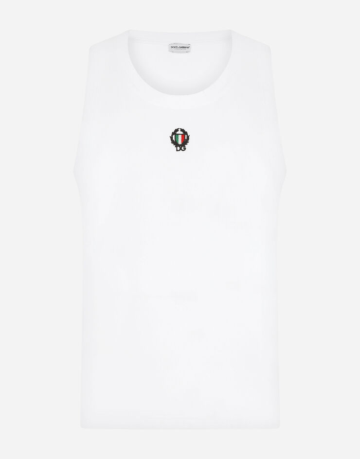 Dolce & Gabbana Two-way stretch cotton singlet with patch Blanc M8C10JFUECG