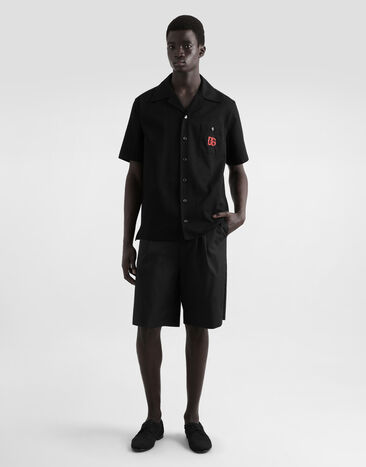 Dolce & Gabbana Cotton twill shorts with DG logo embroidery Black GP10FZGJ371