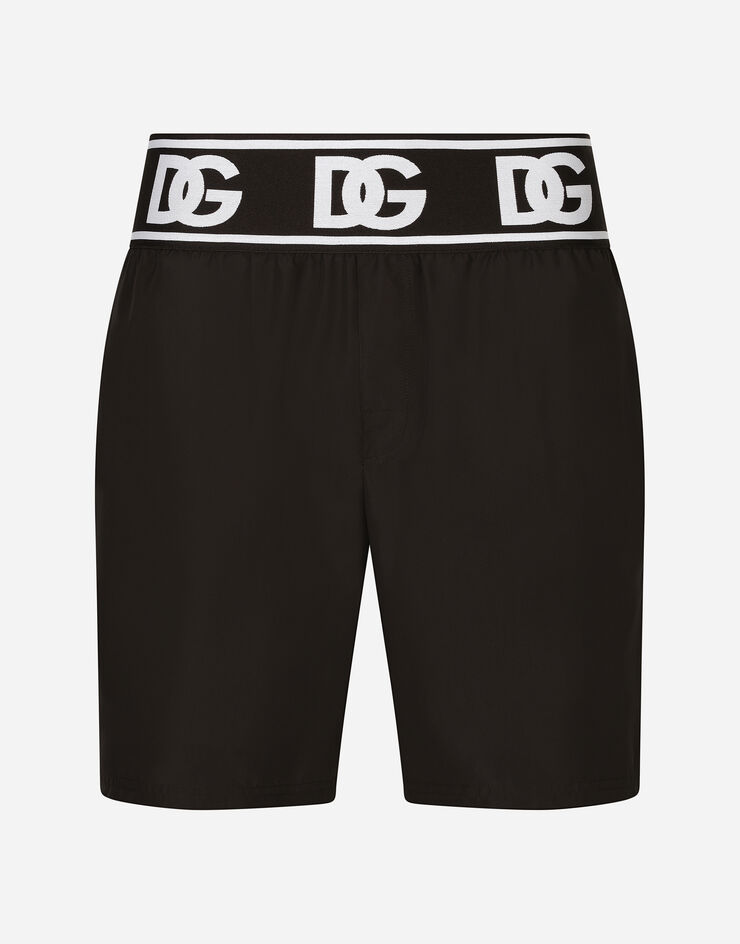 Dolce & Gabbana Mid-length swim trunks with branded elastic Multicolor M4E60TFUSFW