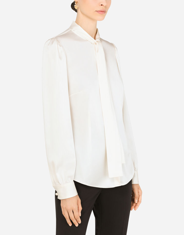 Dolce & Gabbana Satin shirt with pearl buttons with DG logo White F5P09TFURAG