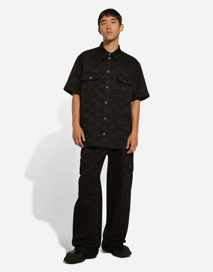 Dolce & Gabbana Cotton jacquard shirt with DG Monogram Black G5KF1TFJ6BR