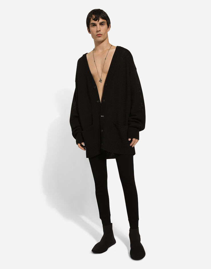 Dolce & Gabbana Leggings de algodón acanalado con placa Negro GXU01TJBCCO
