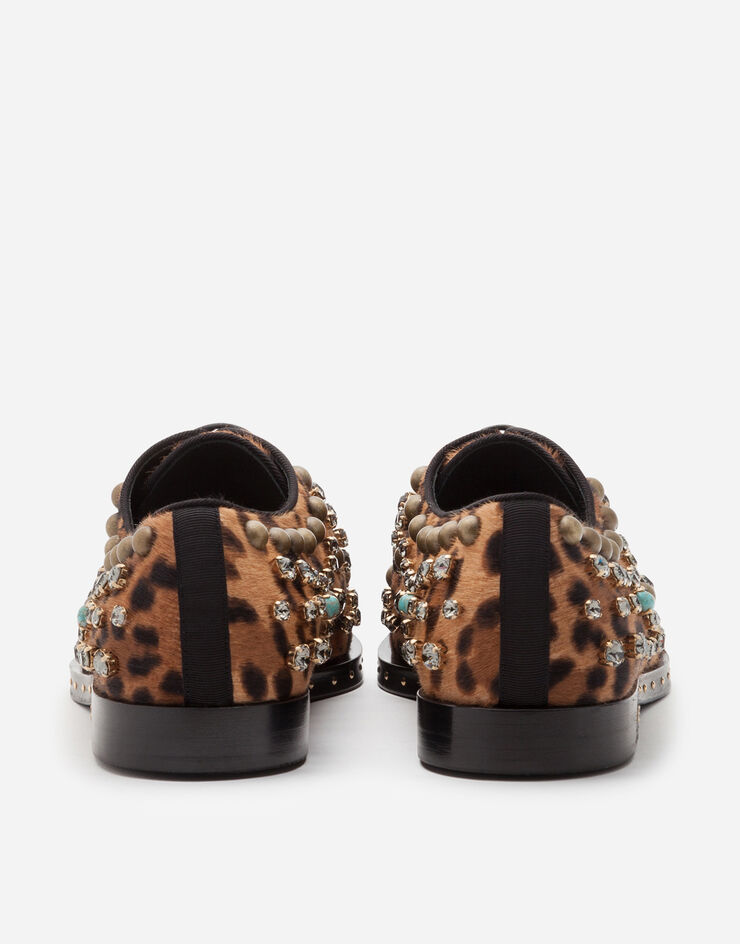 Dolce & Gabbana Derby shoes in pony-style calfskin with jewel embroidery and leopard print アニマリエプリント CN0077AW039