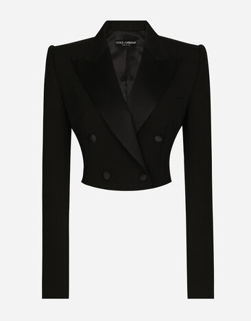 Dolce & Gabbana Short double-breasted wool gabardine tuxedo jacket Black F291WTFU21E