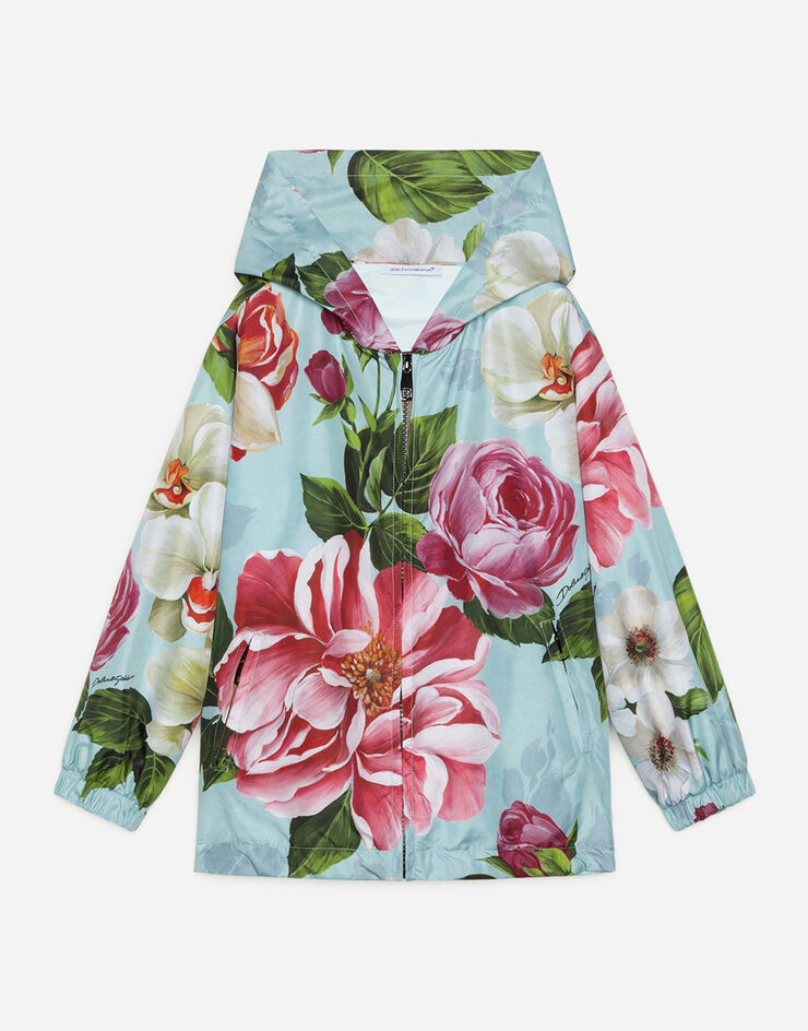 Dolce & Gabbana NYLON WINDBREAKER JACKET WITH FLORAL PRINT AND LIGHT BLUE BOTTOM FLORAL PRINT L5JBIPHSM27