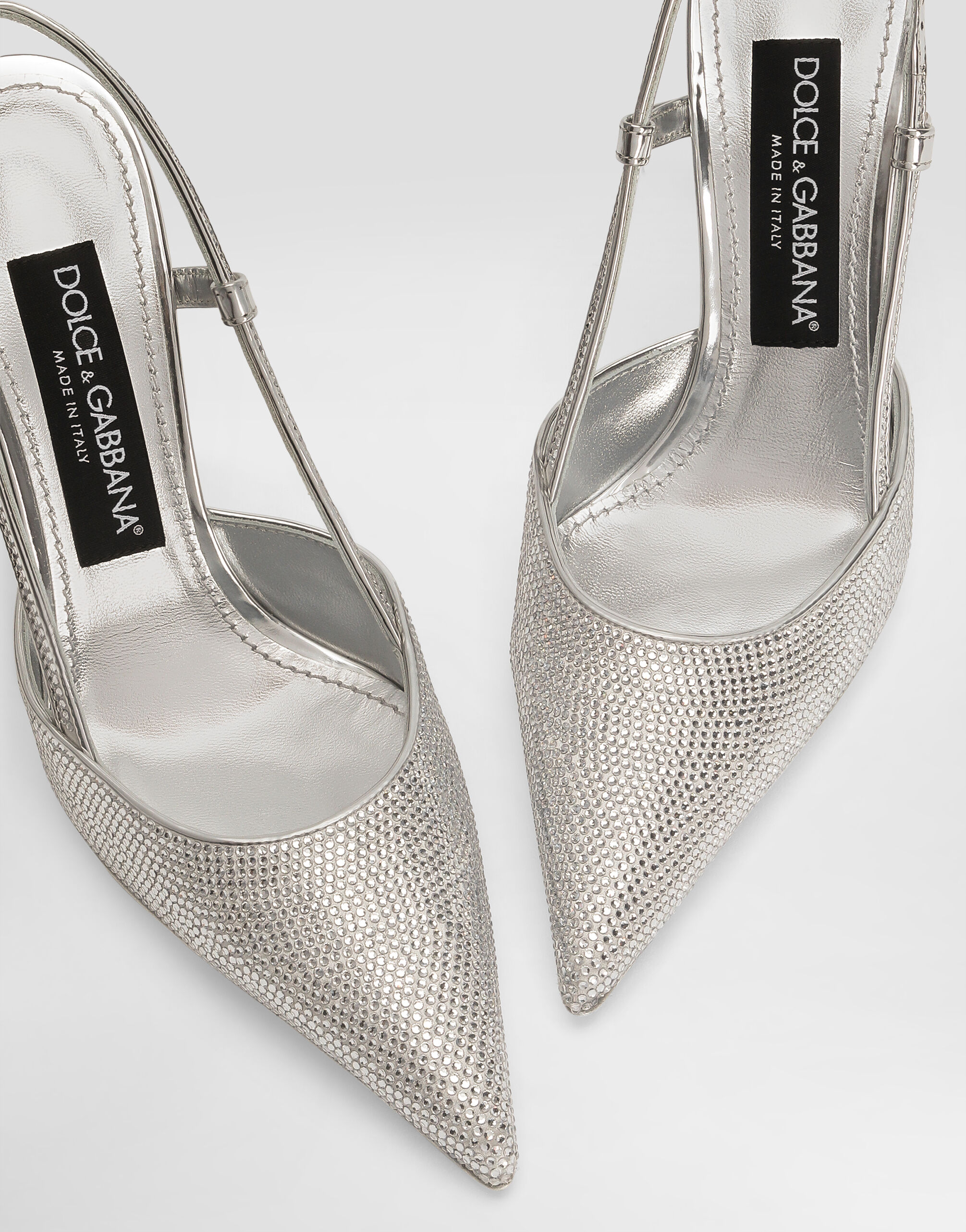 Satin slingbacks with fusible rhinestones in Grey for Women