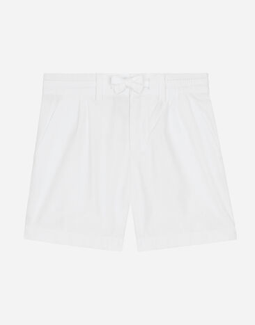 Dolce & Gabbana Stretch poplin shorts with logo tag Beige L13Q08FUFJR