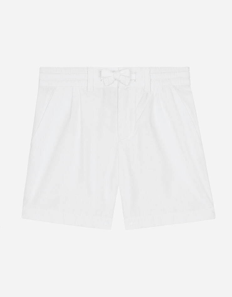 Dolce & Gabbana Bermuda en popeline stretch avec plaquette à logo Blanc L12Q95FUFIP