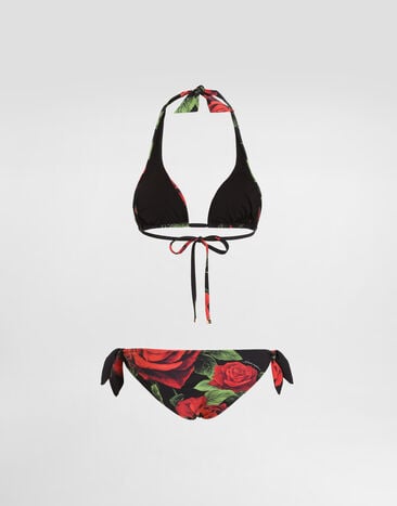 Dolce & Gabbana Rose-print triangle bikini Multicolor O8A54JON0FR