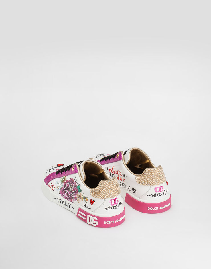 Dolce & Gabbana Sneaker in dauphine calfskin and straw Multicolor D11350AW534