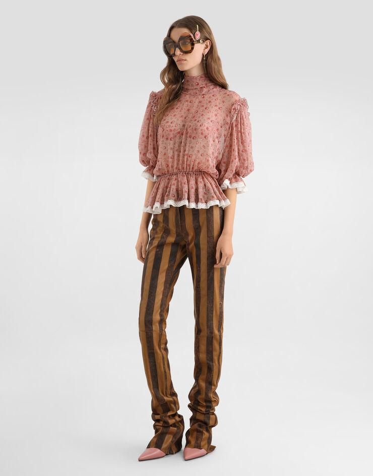 Dolce & Gabbana بنطال من جلد نابا بطبعة خطوط Multicolor FTDG7LGDDJ5