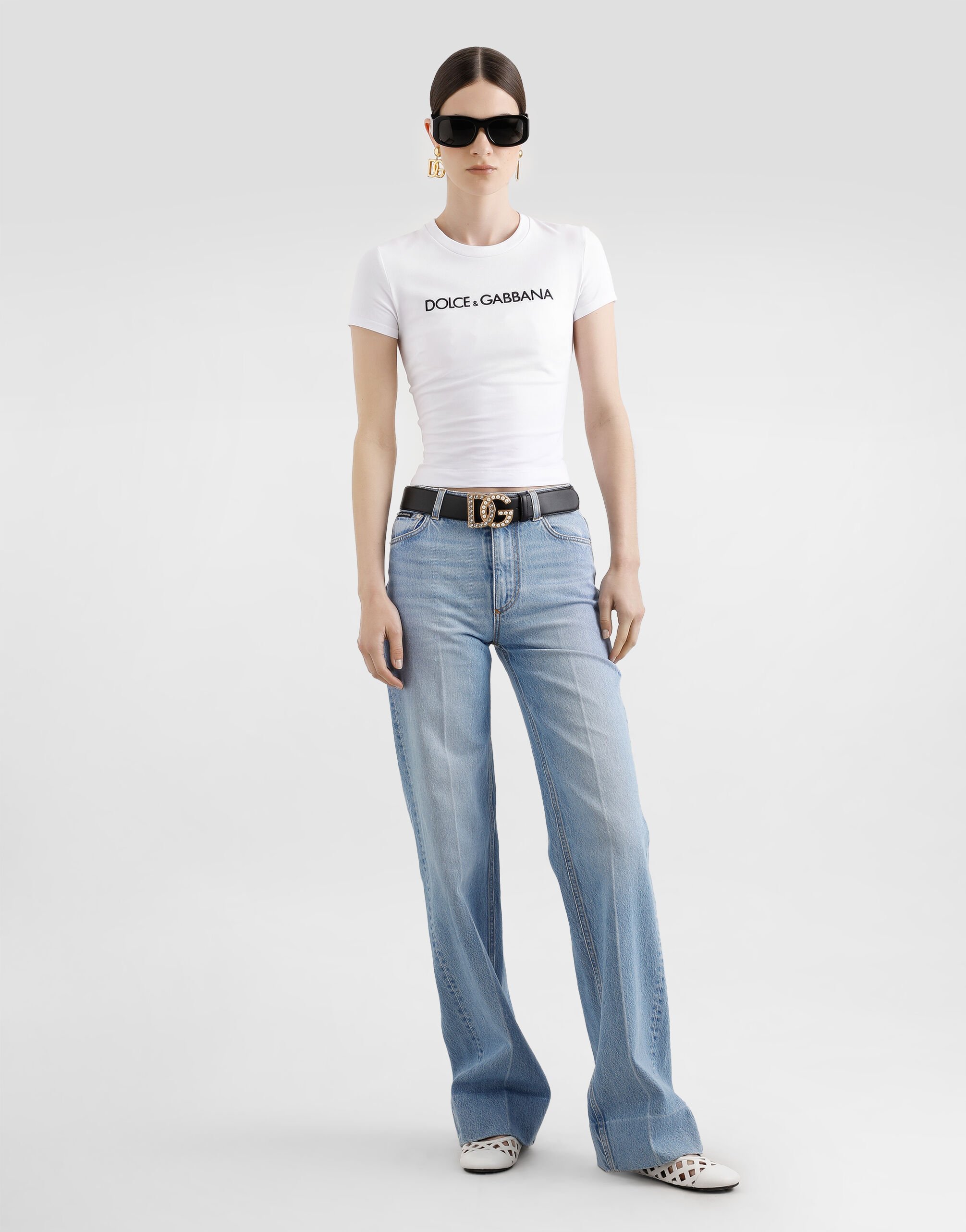 Short T-shirt with DG logo in White for Women | Dolce&Gabbana® US