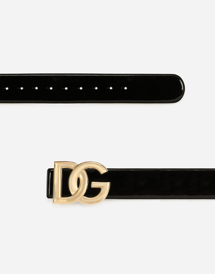 Dolce & Gabbana Ceinture en cuir verni à logo DG Noir BE1463AQ272