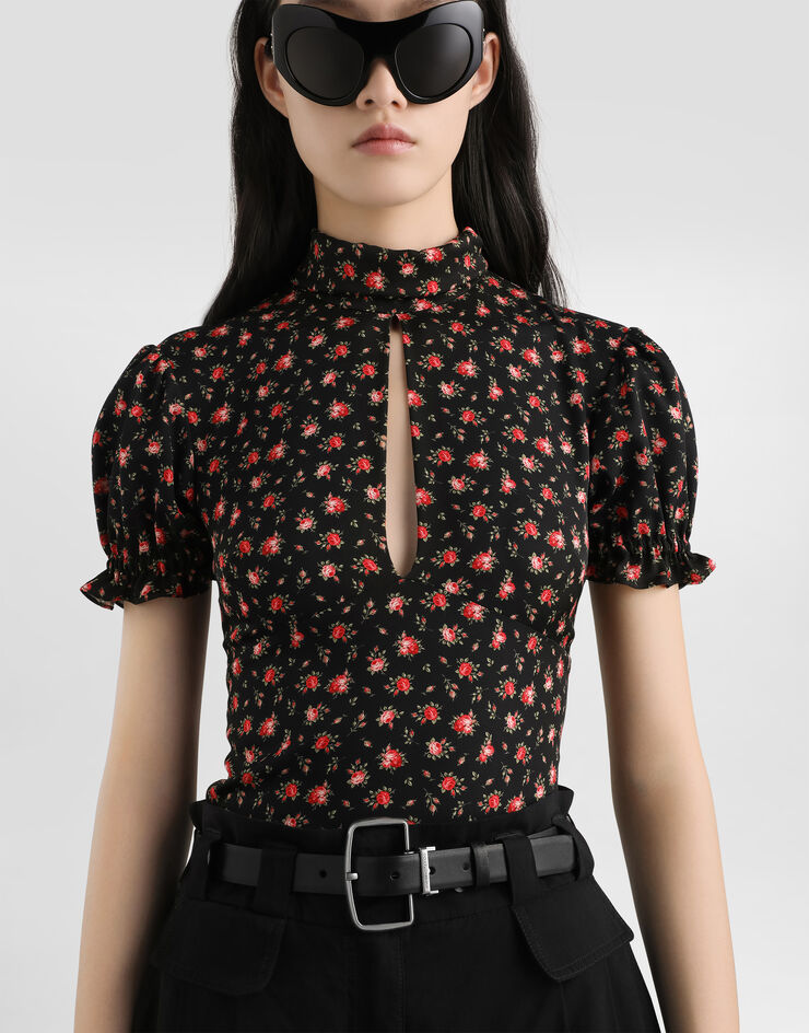 Dolce & Gabbana Small rose-print charmeuse top Multicolor F7BI1TFSA79