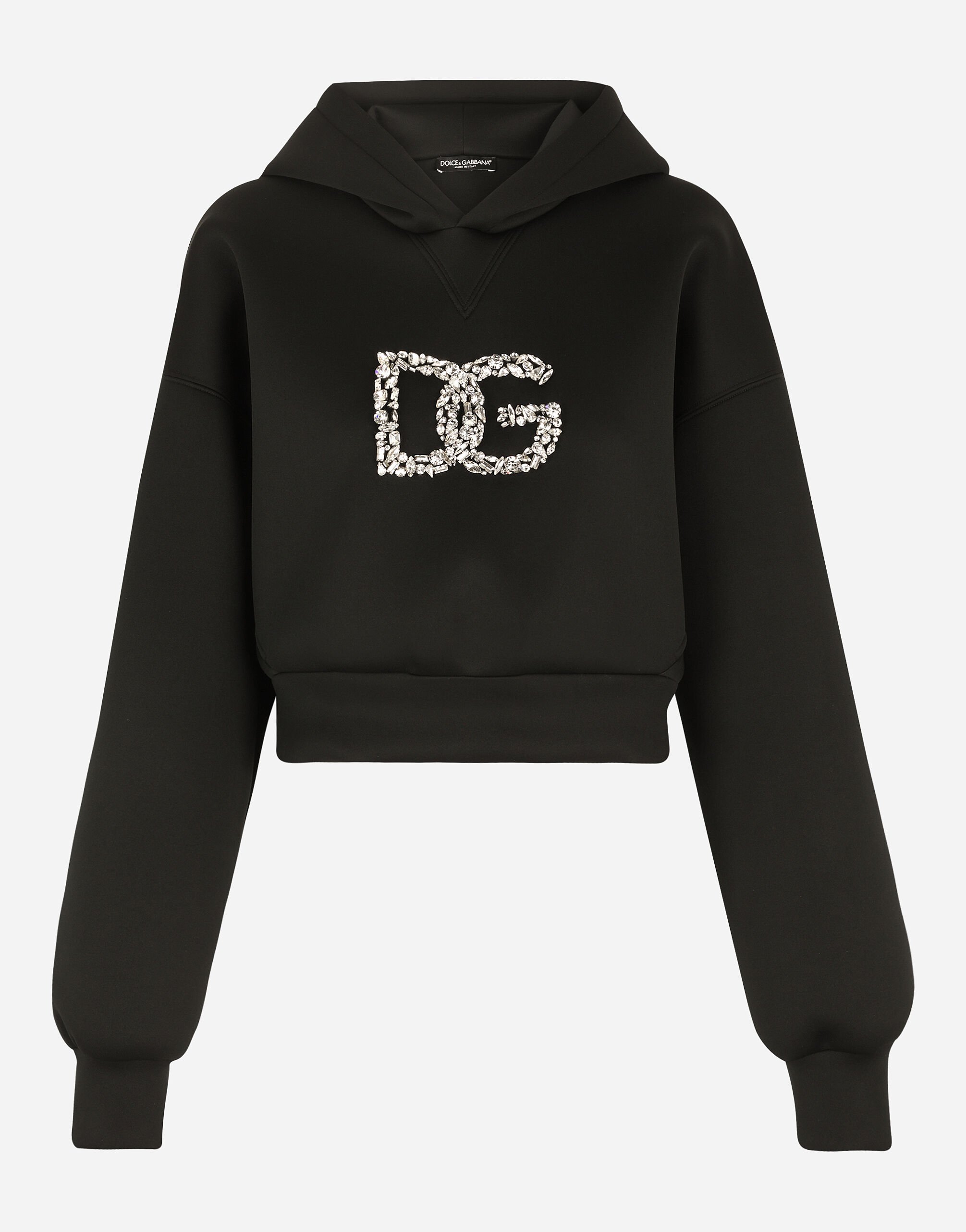 Dolce & Gabbana Technical jersey hoodie with crystal-embellished DG logo Black FX340ZJAIJ8